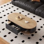 JASIWAY Mid-Century Modern Oval Coffee Table with Drawer