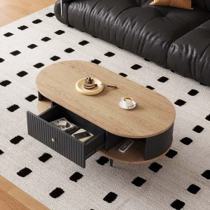JASIWAY Mid-Century Modern Oval Coffee Table with Drawer