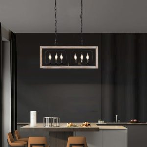 JASIWAY 6-light Chandelier Rustic Pendant Light with Wood Accents
