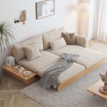 JASIWAY Modern Solid Wood Upholstered Cotton Linen Sofa Beige Folding sofa bed