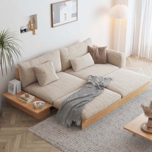 JASIWAY Modern Solid Wood Upholstered Cotton Linen Sofa Beige Folding sofa bed