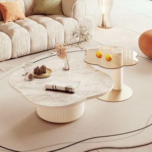 JASIWAY Modern White Slate Tea Table Table Side Combination for Living Room
