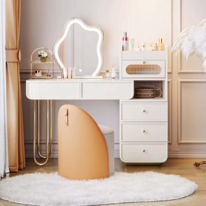 JASIWAY Light Luxury White Makeup Vanity with Jewelry Storage & Drawers Included