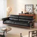 JASIWAY Three-Seater Sofa with Straight-Line Design & Top-grain Leather Upholstery