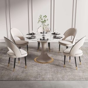 JASIWAY Modern Upholstered Beige Dining Chair Velvet Side Chairs Open Back (Set of 2)