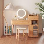 JASIWAY Wooden Makeup Vanity Table Large Capacity with Side Cabinet and Drawers