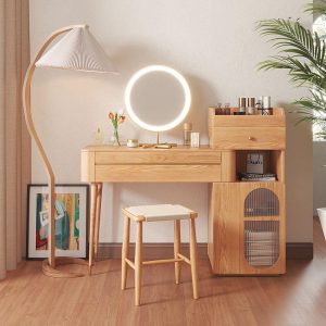 JASIWAY Wooden Makeup Vanity Table Large Capacity with Side Cabinet and Drawers