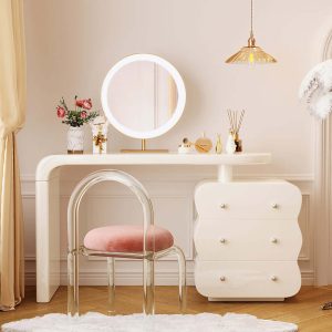 JASIWAY White Makeup Vanity with Adjustable 3-Drawer Side Cabinet Position