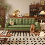 JASIWAY French Vintage Couch Sofa Available in Green & White Tech Velvet Upholstery