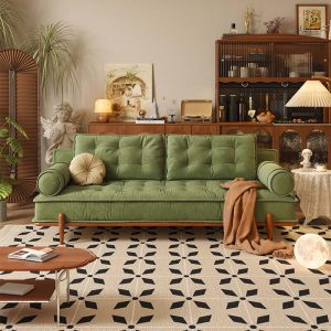 JASIWAY French Vintage Couch Sofa Available in Green & White Tech Velvet Upholstery