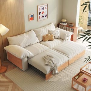 JASIWAY Japandi Pull-out Sofa Bed with Three Fabric Options Available