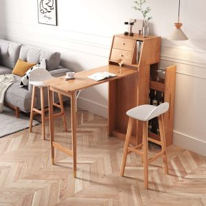JASIWAY Folding Bar Table Dining Table Combo Bar and Wine Cabinet