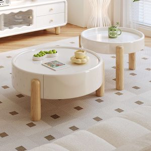 JASIWAY 2-Piece Modern Round Nesting Coffee Table Set with a Drawer & 3 Legs