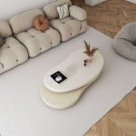 JASIWAY Minimalist Rotatable Coffee Table with Unique Oval Design - Off-white & Beige Elegance