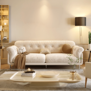JASIWAY Modern White 88.98" Living room Velvet Sofa with Stainless Steel Legs