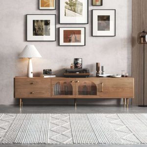 JASIWAY Modern TV Stand for TVs up to 85" Storage Cabinet with 2 Glass Doors and Drawers
