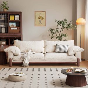JASIWAY Wooden Three-Seater Sofa with Armrests – Oversized Comfort and Style