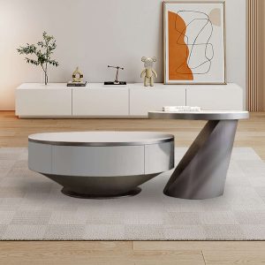 JASIWAY Modern Round Nesting Coffee Table Set of 2 with Drawer & Storage
