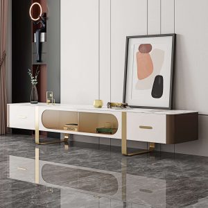 JASIWAY Modern 78.74'' TV Stand Glass Door Media Console with 2 Drawers and Storage Space
