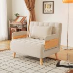 Hausfurn Beige Folding Sofa Bed Convertible Cotton & Linen