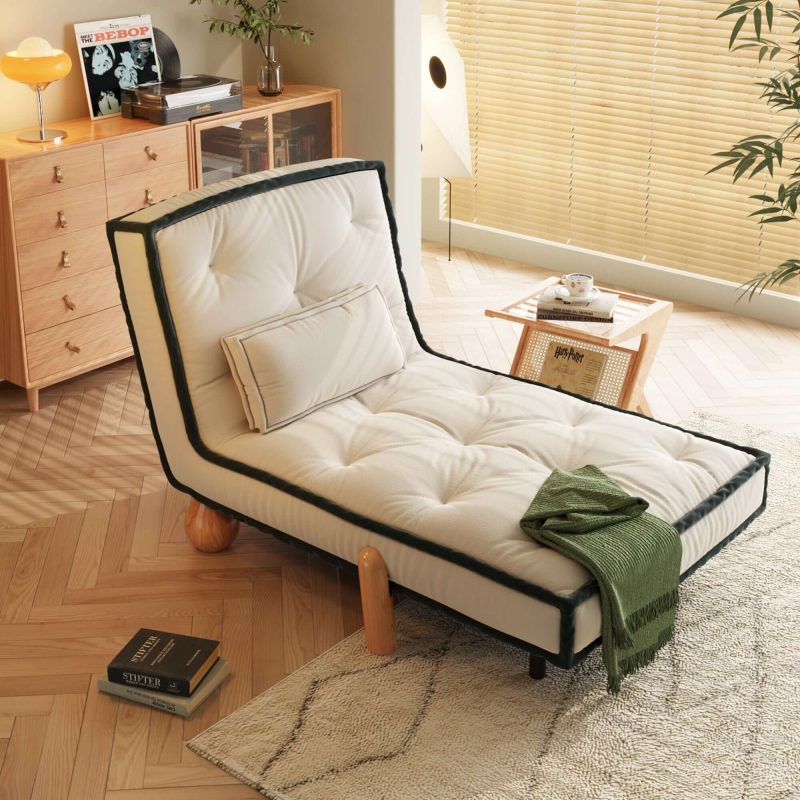 JASIWAY Convertible Armless Sleeper Sofa Bed Single Chair with Solid Wood Legs
