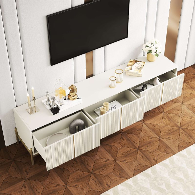 JASIWAY Beige 78.7" TV Stand  with Storage & Entertainment Center with Metal Foot