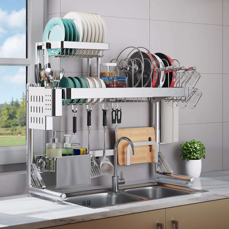 Kitchen Storage Essential: Large Over-Sink Dish Drying Rack & Multi-Function Organizer Shelf - Efficient Space-Saving, Quick-Drying Solution for Your Utensils & Bowls