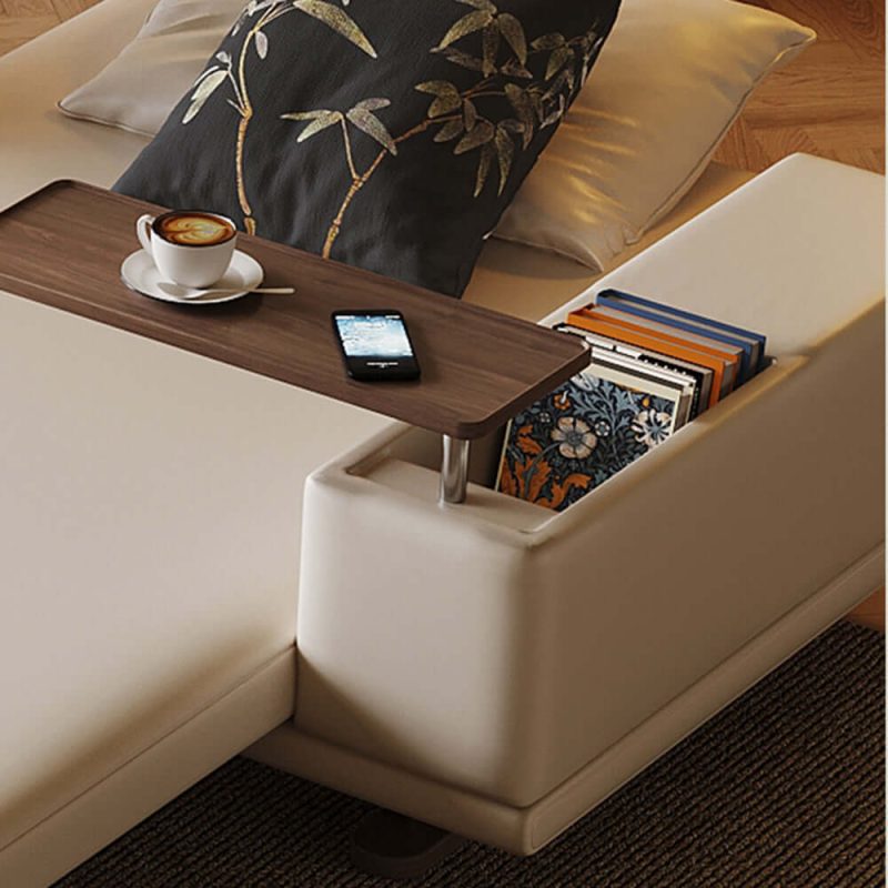 JASIWAY Modern Minimalist Folding Sofa bed with Reversible Armrests & Adjustable Side Table