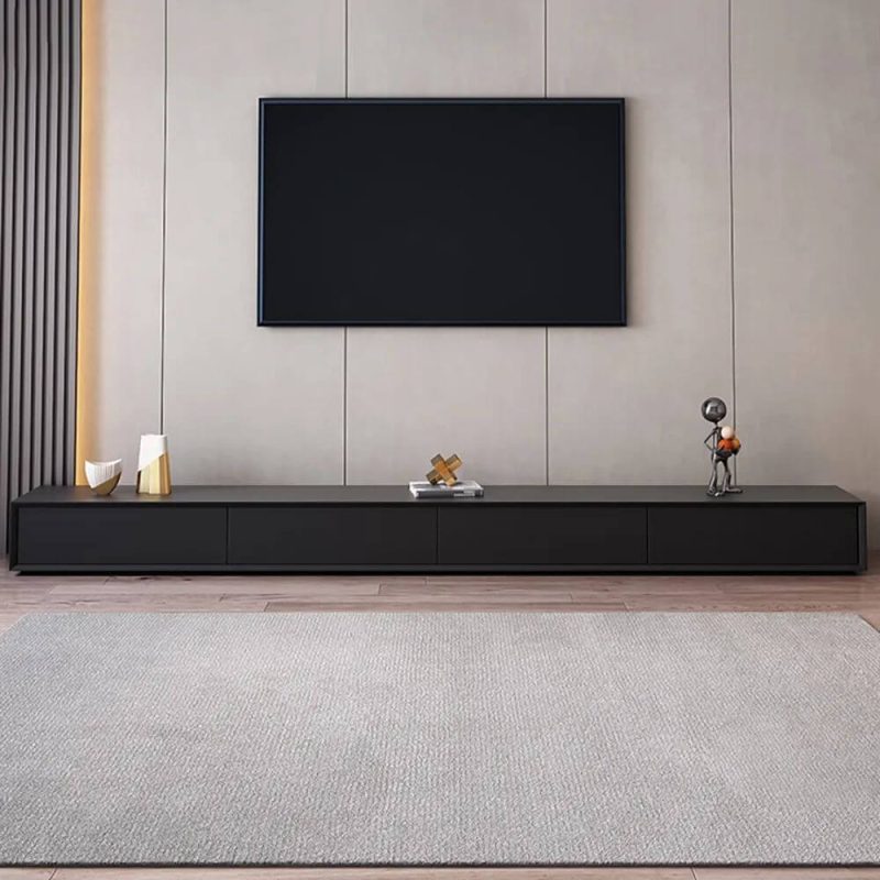 JASIWAY Modern Black Rectangular TV Stand Wood Media Console 4 Drawers for TVs Up to 88"