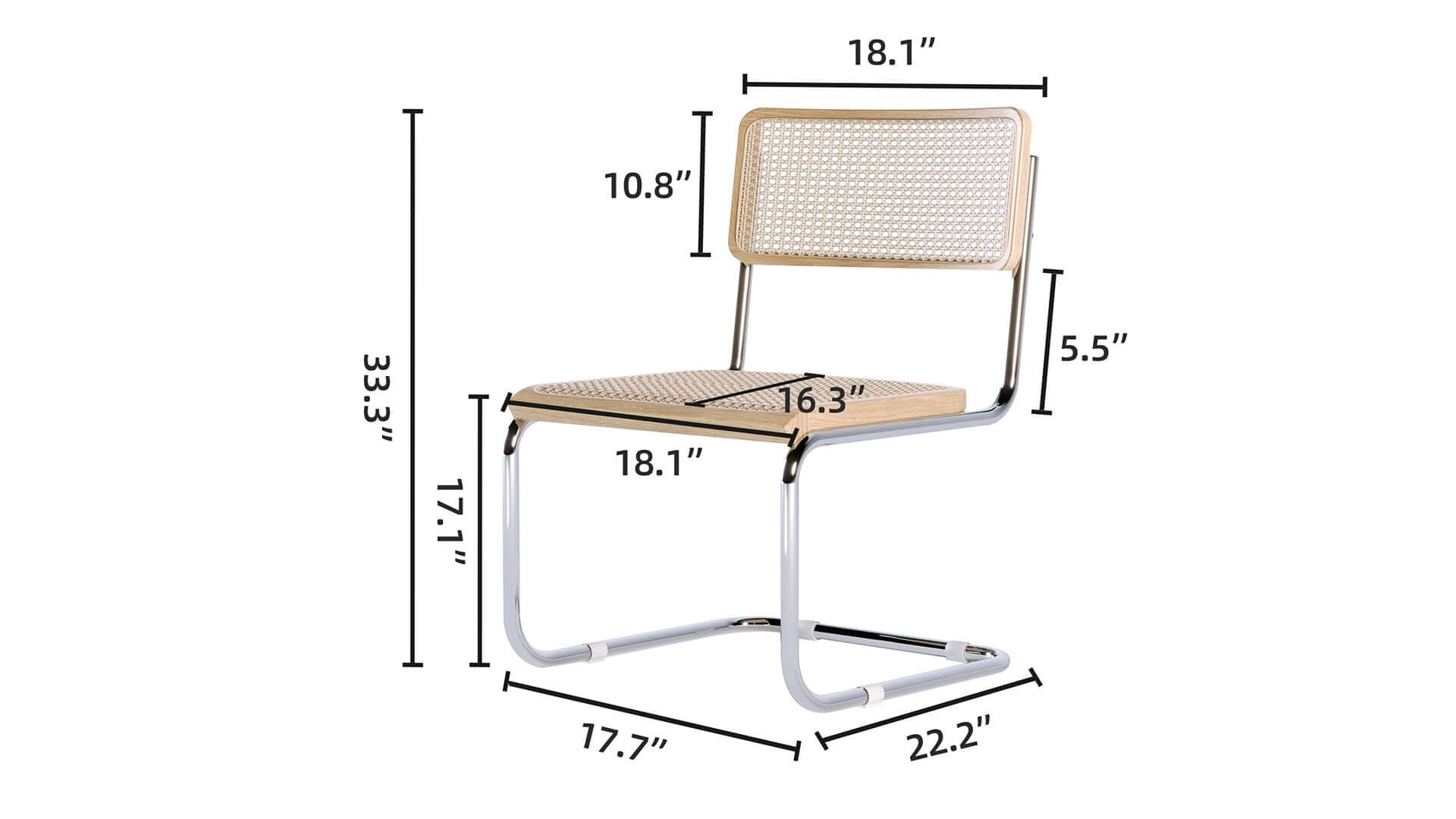 Dimension of Rattan Dining Side Chair Set of 2 Stainless Steel Base