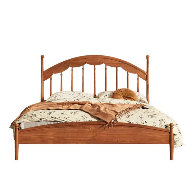 JASIWAY Solid Wood Double Bed Slatted Harp Vintage Style