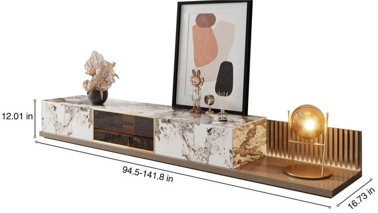 Dimension of Modern Extendable TV Stand for TVs up to 85" with Storage Drawers