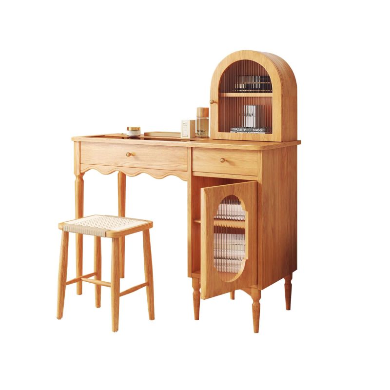JASIWAY Wooden Makeup Vanity Set with Jewelry Storage & Side Cabinet