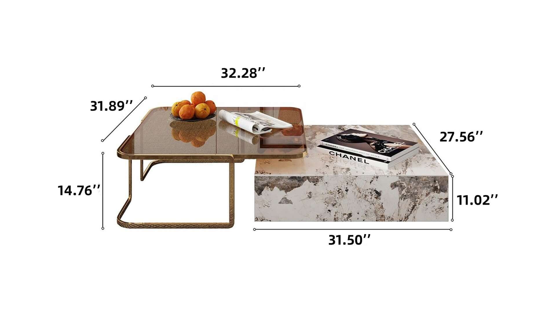 Dimension of Rectangular Coffee Table Combination with 2 Drawers