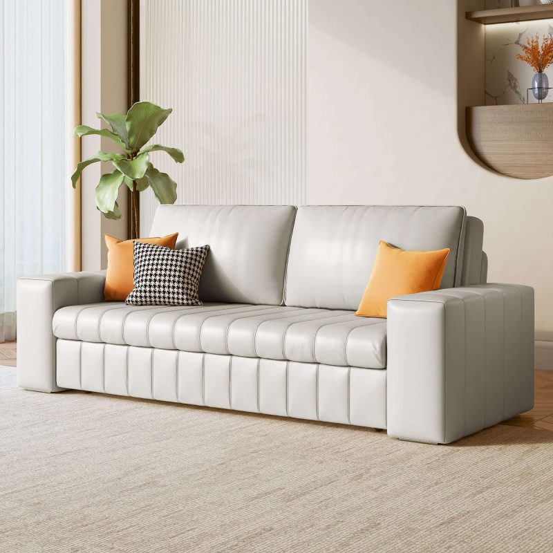 JASIWAY 62.99" Modern Upholstered Couch Bed Leather Sleeper Sofa with Storage Space