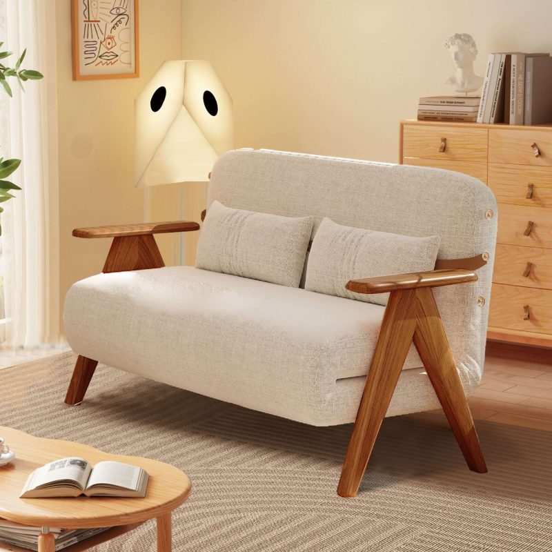 JASIWAY Foldable Reclining Sofa with Armrest  Cotton Linen