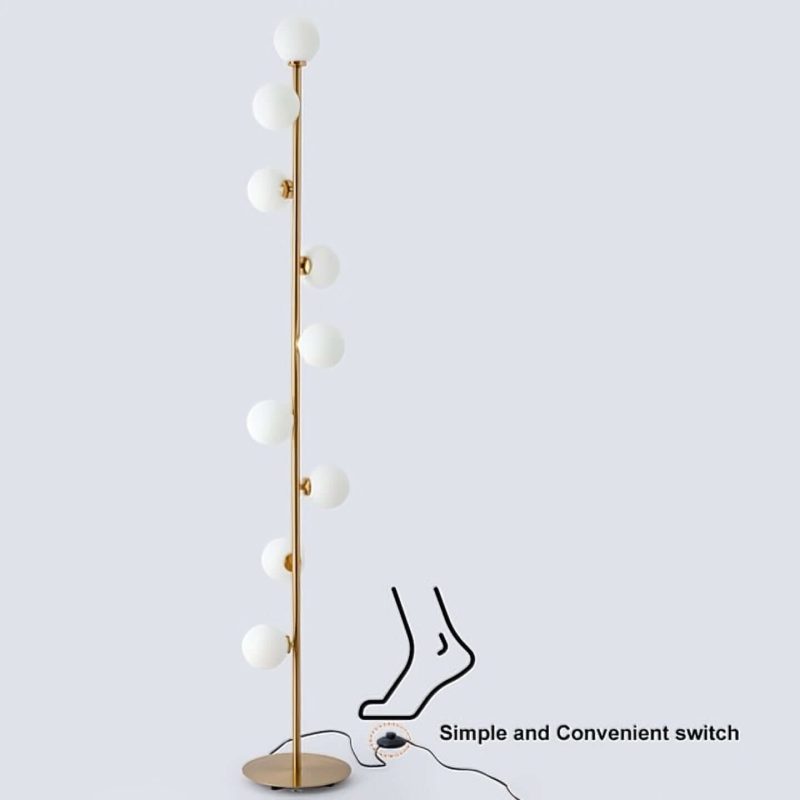JASIWAY Modern LED Black 9-Light Tree Floor Lamp White Glass Globe