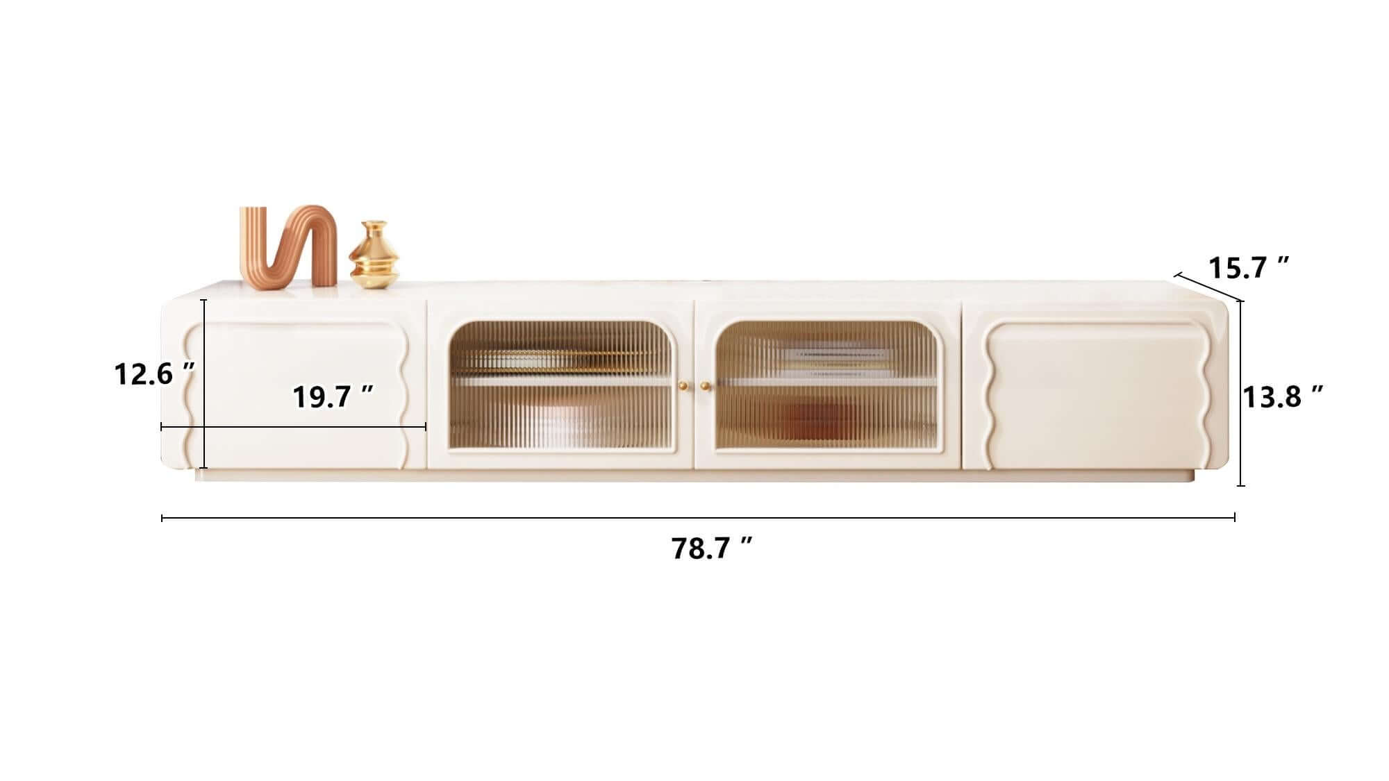 Dimension of Rectangle Beige 78.7" TV Stand with 4 Doors & Storages
