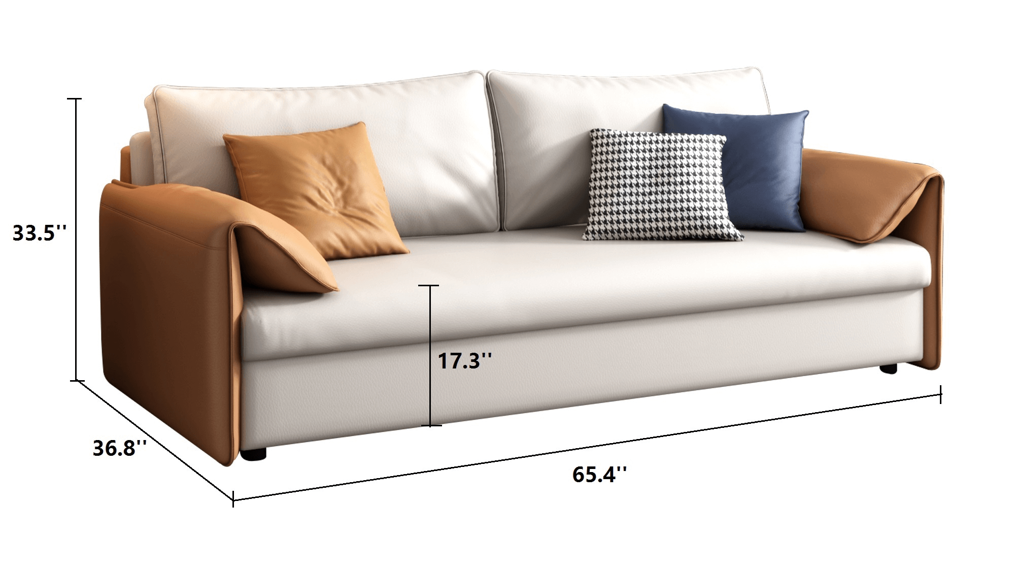 Dimension of Convertible Sleeper Sofa Stylish Design Leather Sofa Bed with Metal Frame
