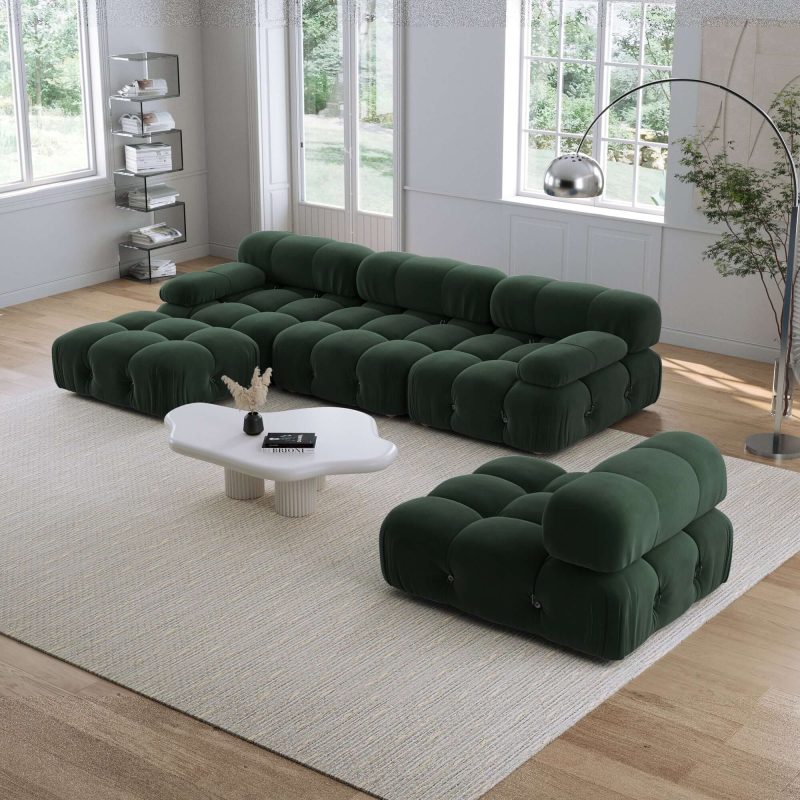 JASIWAY Velvet 4 Seaters Facing Sofa & Chaise