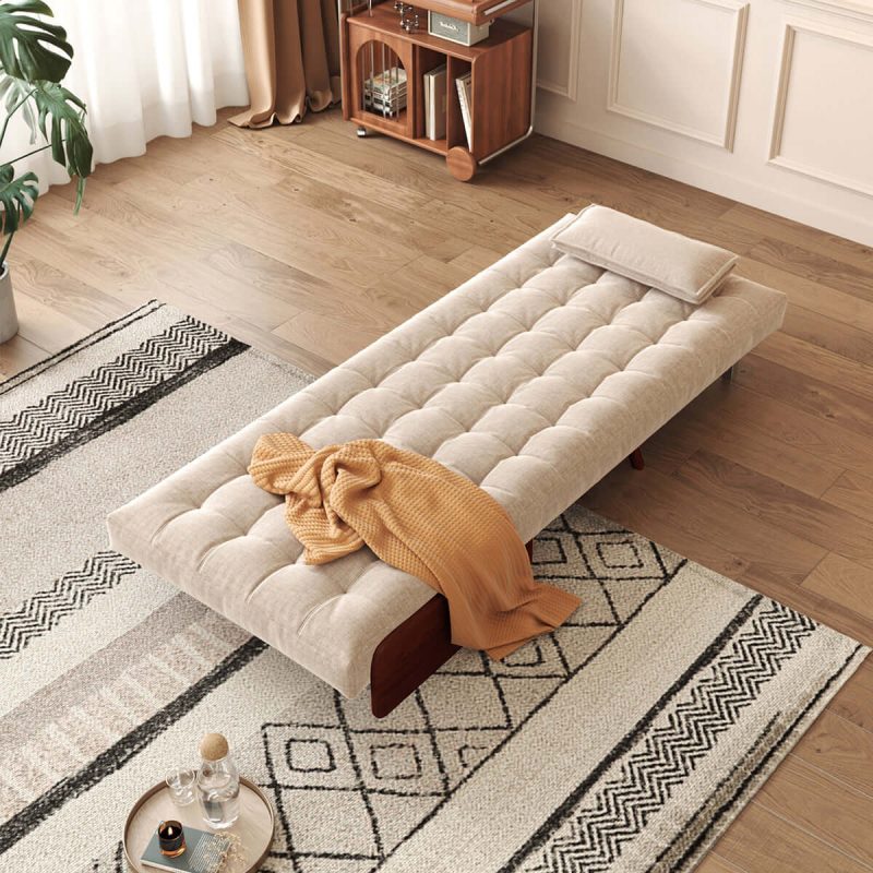 Hausfurn Beige Folding Sofa Bed Convertible Cotton & Linen