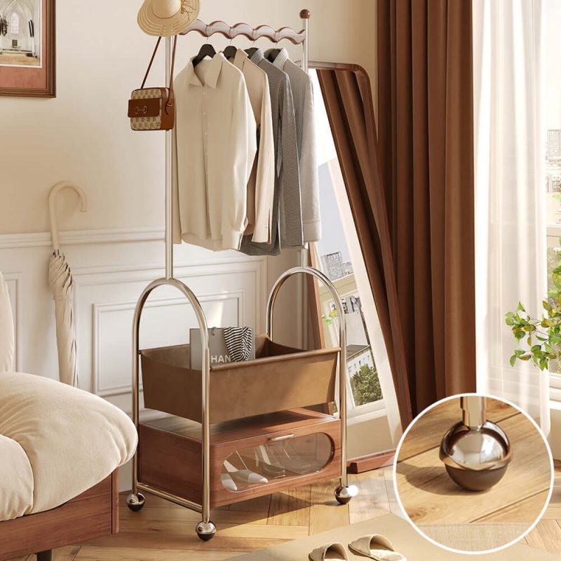 JASIWAY Mobile Freestanding Clothes Rack Bottom Storage Multi-functional Garment Organizer