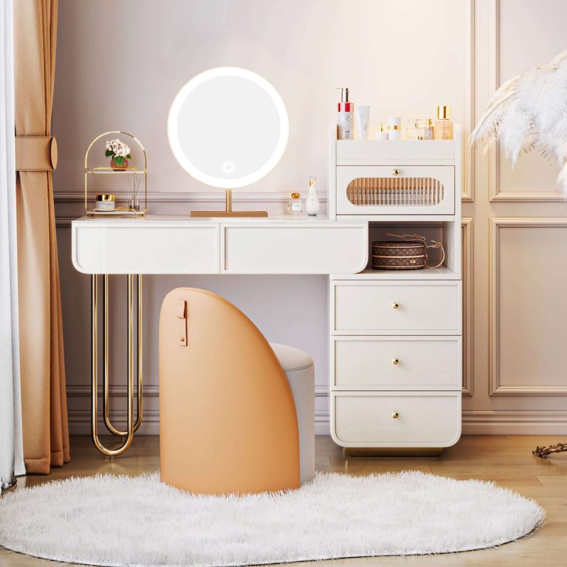 JASIWAY Light Luxury White Makeup Vanity with Jewelry Storage & Drawers Included