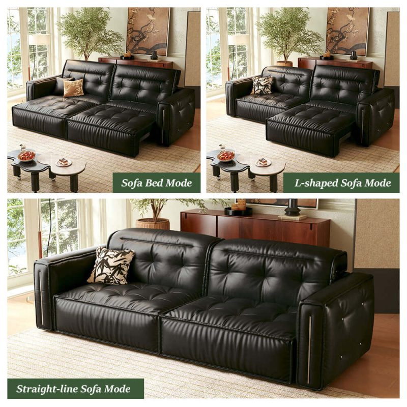 JASIWAY Retro Leather Pull Out Couch Bed – Electric & Smart Remote Convertible