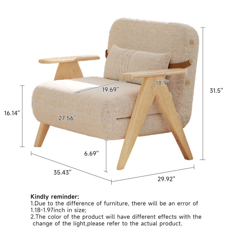 JASIWAY Foldable Reclining Sofa with Armrest  Cotton Linen