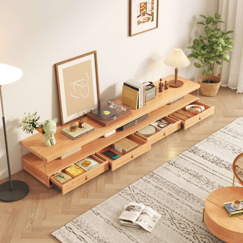 JASIWAY Wood Media Center TV Stand with Shelves and 4-Drawer