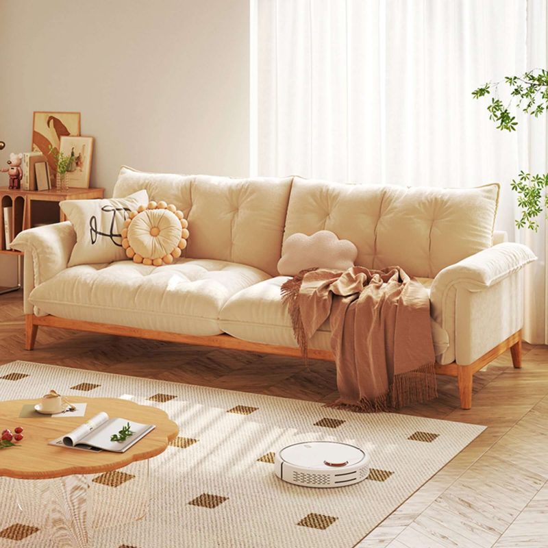 JASIWAY Modern 3-Seater Sofa Beige Solid Wood Cotton Linen Sofa