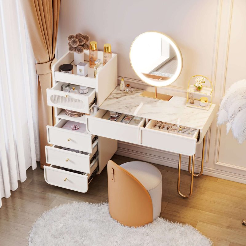 JASIWAY Light Luxury White Makeup Vanity with Jewelry Storage & Drawers Included