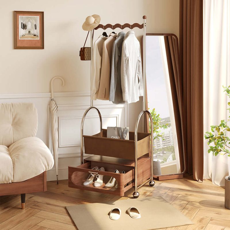 JASIWAY Mobile Freestanding Clothes Rack Bottom Storage Multi-functional Garment Organizer
