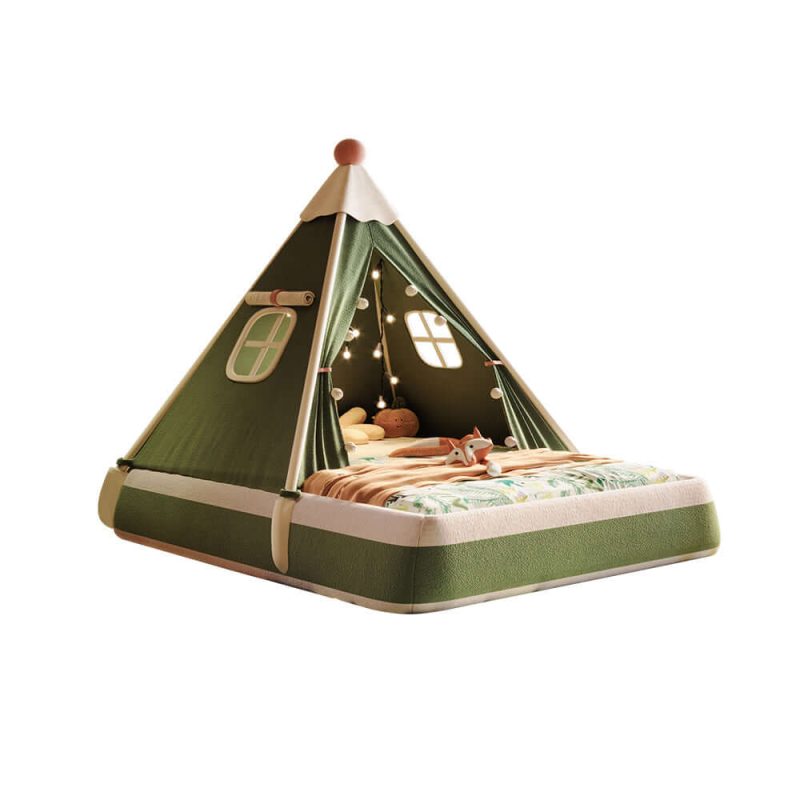 JASIWAY Christmas-Themed Upholstered Kids Tent Bed – Safe & Festive Play and Rest Space